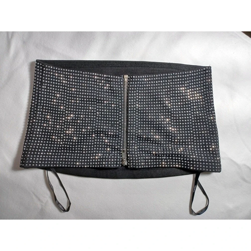 Forever 21 Halter Top‎ Women's Size X small Black Rhinestone Zip Front
